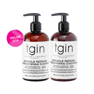 tgin Miracle RepaiRx Strengthening Shampoo and Strengthening Conditioner with a value badge
