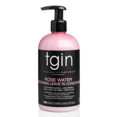 tgin Rose Water Smoothing Leave-In Conditioner pink pump bottle with black label