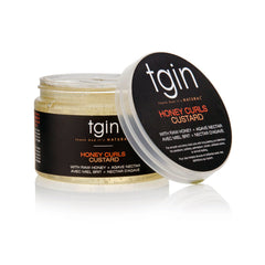 tgin Honey Curls Custard jar with the lid open
