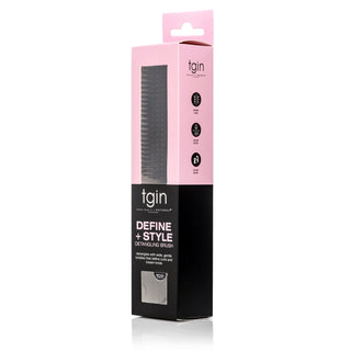 tgin Define + Style Detangling Brush in its pink and black box, angled view