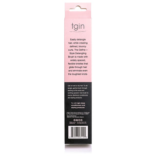 Back of the tgin Define + Style Detangling Brush box with product description and barcode