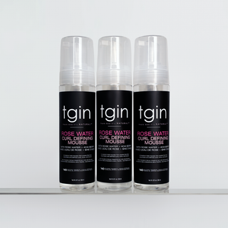 Three tgin Rose Water Curl Defining Mousse bottles