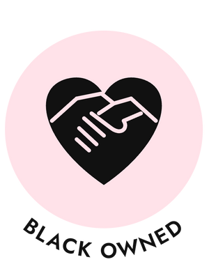 Black Owned icon with two hands shaking inside a heart