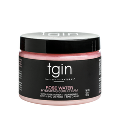 tgin Rose Water Hydrating Curl Cream jar with black lid