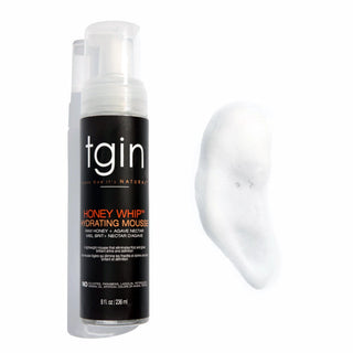 tgin Honey Whip Hydrating Mousse bottle with a swatch of foam