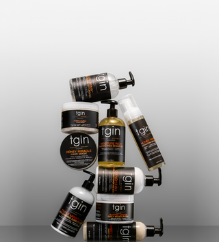 tgin hair products stacked on a gray background, mobile