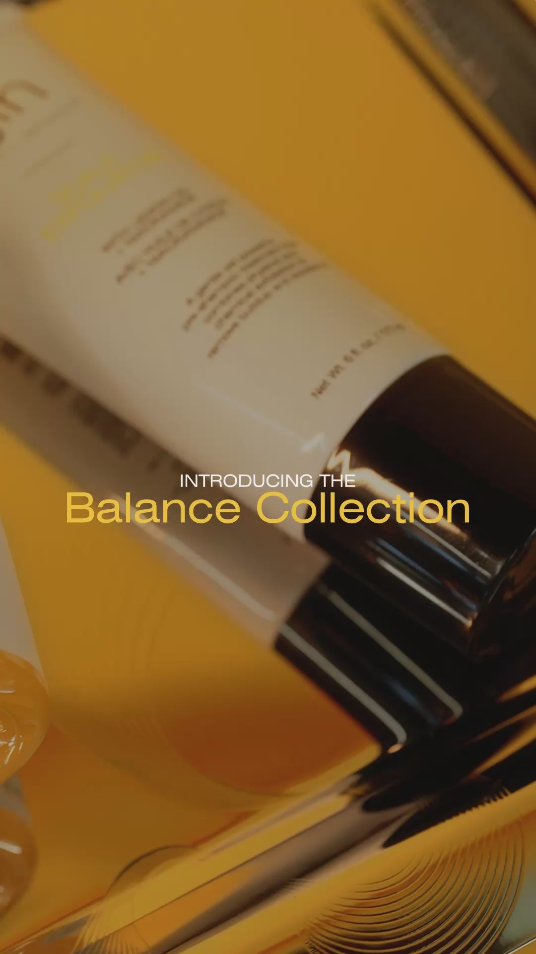 Video of tgin Balance Collection Scalp Exfoliator and Scalp Clarifying Shampoo on yellow, with lemon oil and niacinamide callouts