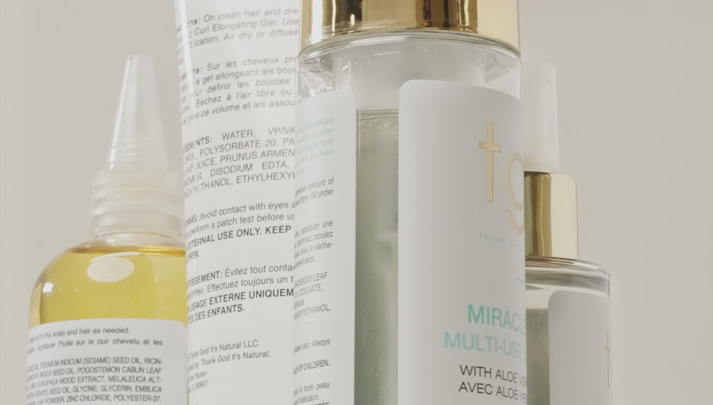 tgin Miracle Styling products lined up on a counter