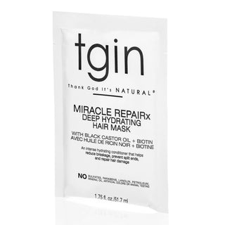 tgin Miracle RepaiRx Deep Hydrating Hair Mask packet, angled view from the other side